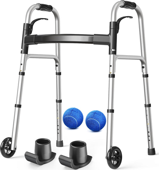 X8 Folding Walker with 2 Precut Tennis Balls and 5" Wheels 350 lbs