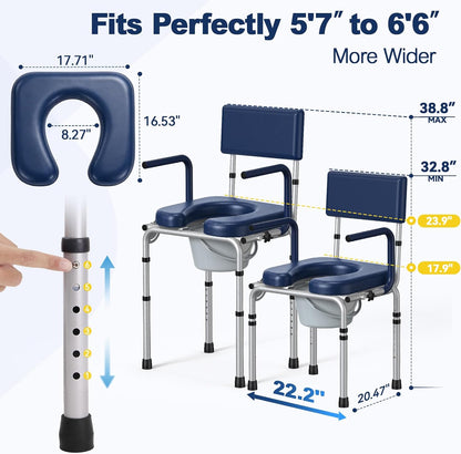 M77 Bedside Commode, Drop Arm Portable Toilet for Adults Seniors