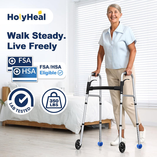 X8 Folding Walker with 2 Precut Tennis Balls and 5" Wheels 350 lbs