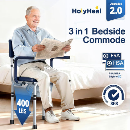 M77 Bedside Commode, Drop Arm Portable Toilet for Adults Seniors
