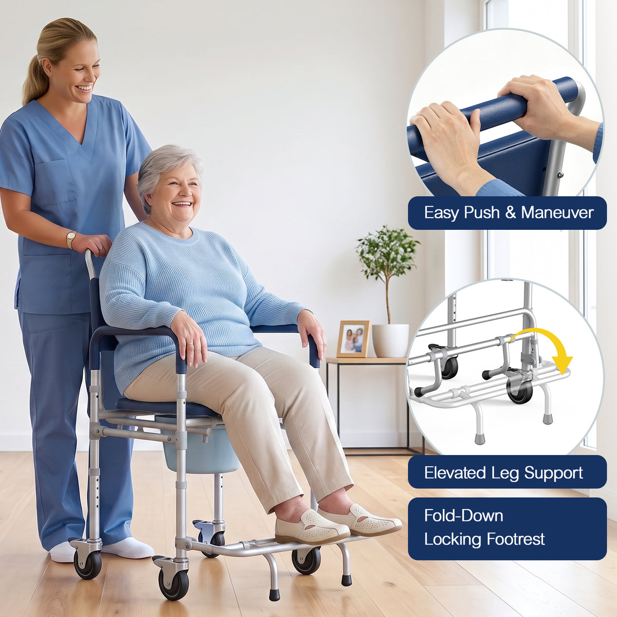 M83 Bedside Commode Wheelchair for Seniors, Potty Chair for Adults