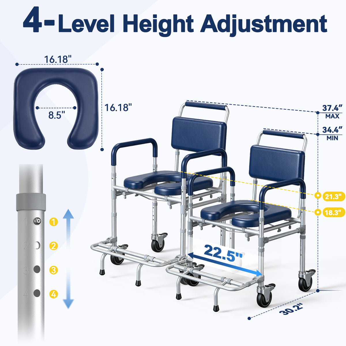 M83 Bedside Commode Wheelchair for Seniors, Potty Chair for Adults