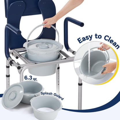 M77 Bedside Commode, Drop Arm Portable Toilet for Adults Seniors