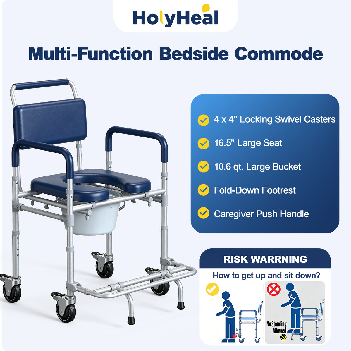 M83 Bedside Commode Wheelchair for Seniors, Potty Chair for Adults