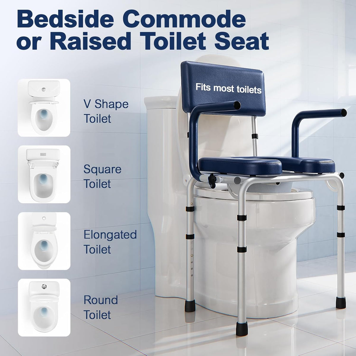 M77 Bedside Commode, Drop Arm Portable Toilet for Adults Seniors